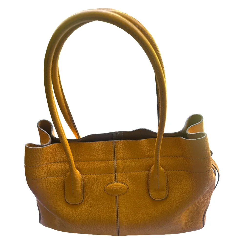 TODS D-Bag Tote Shoulder Bag Yellow Pebbled Leather Medium Shopper Satchel Italy